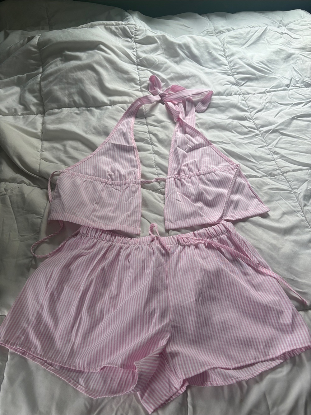 Pink Striped Halter Shorts Set